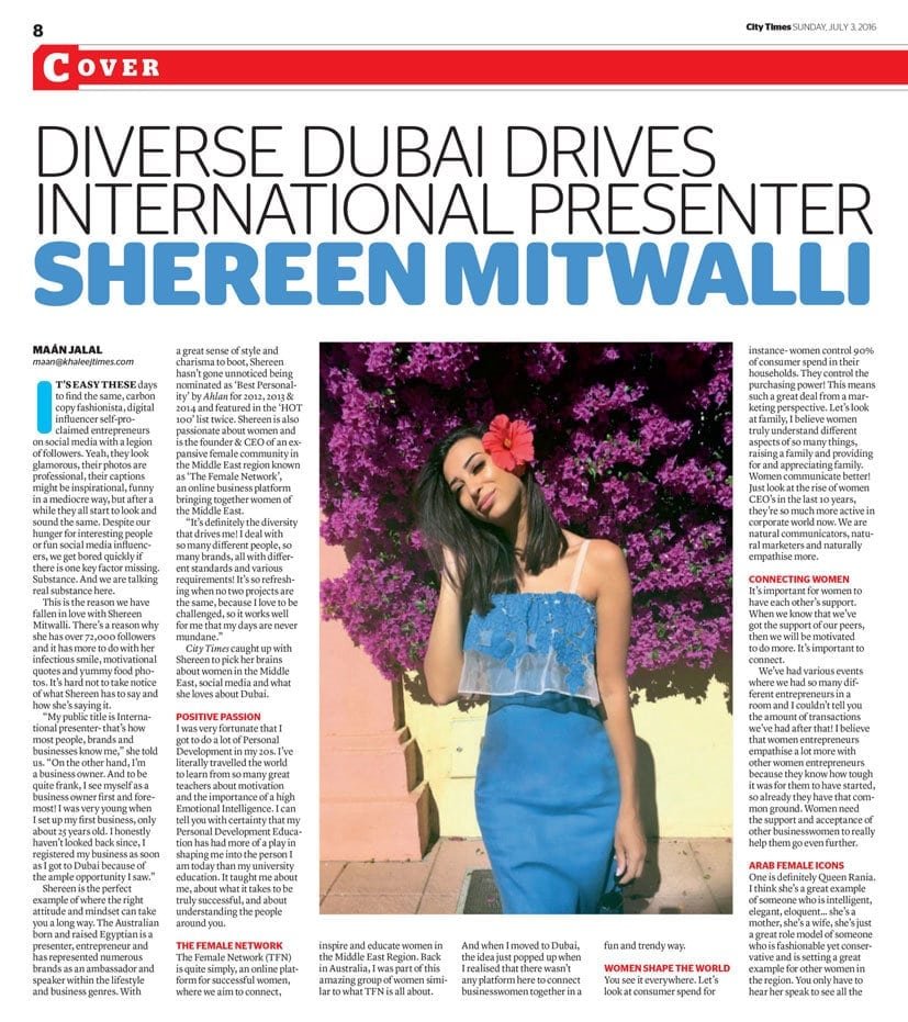Shereen Mitwalli Best Motivational Speaker in Dubai in City times Magzine